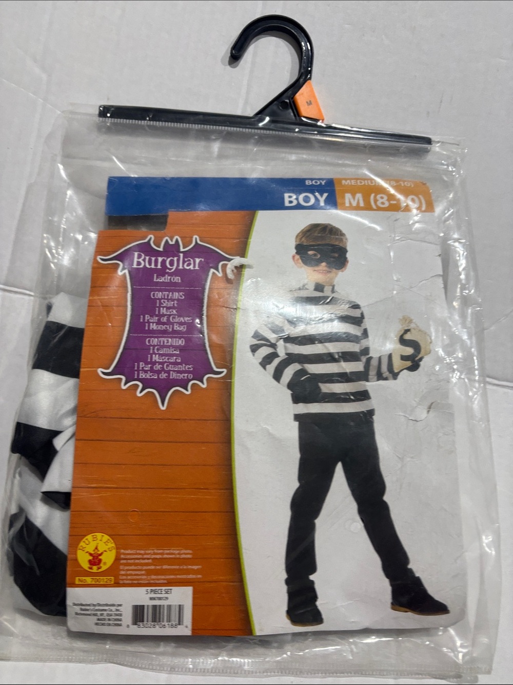Kids Costume - Black & White Striped Shirt with Mask (Boy M) burglar